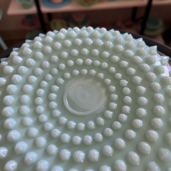 Fenton pastel green blue hobnail milk glass ruffled berry bowl / rare! - Picture 5 of 14